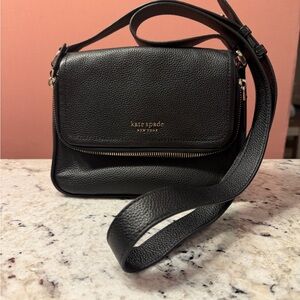 kate spade black pebbled leather crossbody with gold hardware